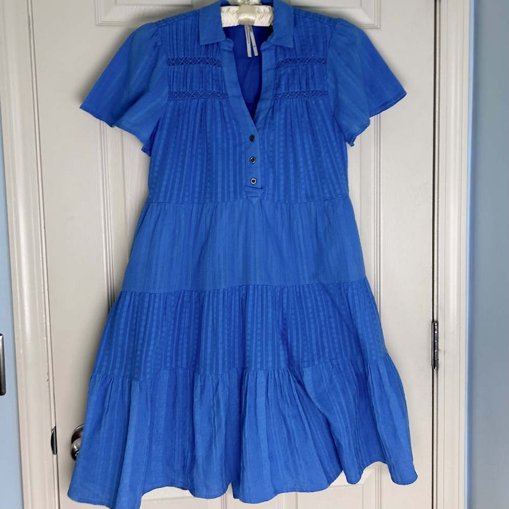 Anthropologie Cottagecore Georgiana Tiered Shirtdress Blue XS EUC